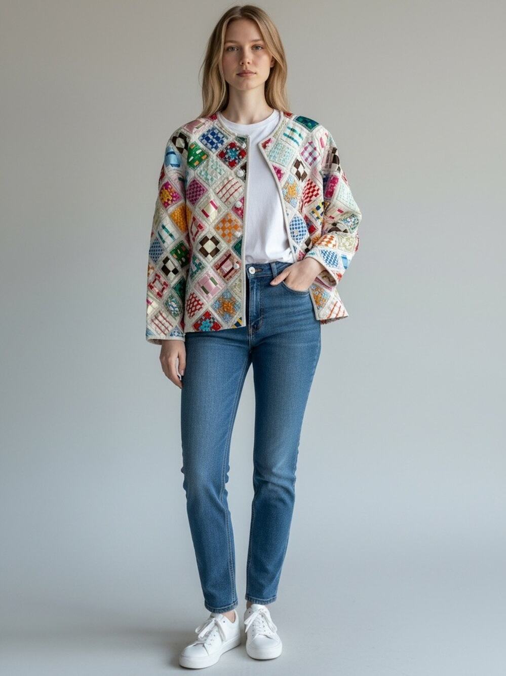 Soul Mates Ribbon Patchwork Jacket Womens PS Petite S Boho Colorful Frog Button